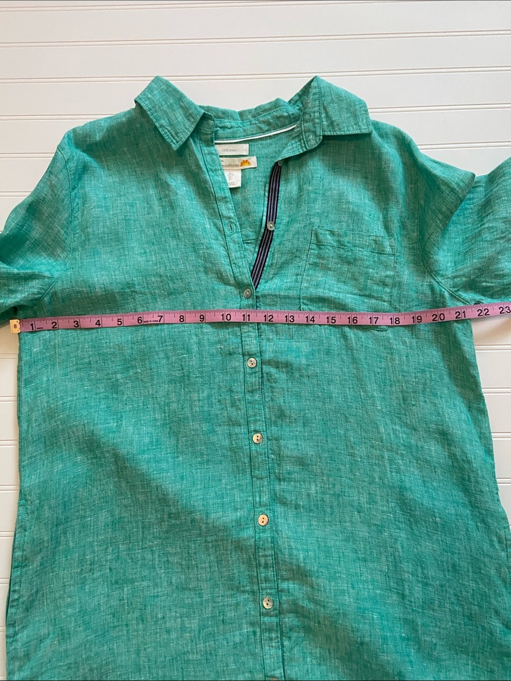 Beachy C&C California Green 100% Linen Button Down Shirt Dress Woman L Tunic - Picture 6 of 8